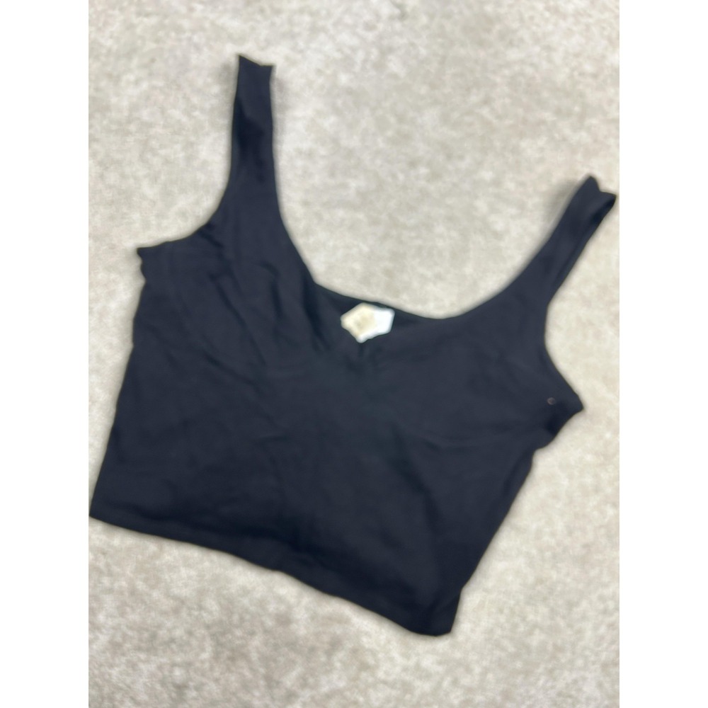 Me To We Tank Top Womens Large Black Scoop Neck Cropped Jersey Stretch